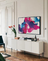 Puddles by Chris Paschke. shown as a framed stretched canvas in a living room above a console. Available as a archival giclee rolled canvas, fine art paper, or poster print. SKU 65433i.