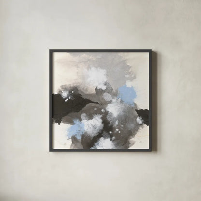 Puff of Blue I by Chris Paschke. Shown in a sleek black glass frame for a contemporary gallery look. Available as an archival giclee rolled canvas, fine art paper, or poster print. SKU 74346a.