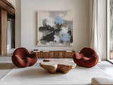 Puff of Blue II by Chris Paschke. Shown as extra-large giant wall art in a modern living room. Available as an archival giclee rolled canvas, fine art paper, or poster print. SKU 74347a.