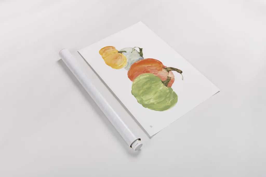 Pumpkin Menagerie I by Chris Paschke. shown as a rolled paper print. Available as archival giclee rolled canvas, fine art paper, or poster print. SKU 81880i.