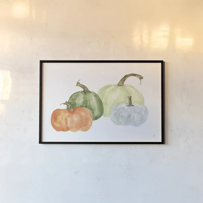 Pumpkin Menagerie II by Chris Paschke. shown as a paper print in a black flame. Available as a archival giclee rolled canvas, fine art paper, or poster print. SKU 81881i.