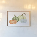 Pumpkin Menagerie II by Chris Paschke. shown as a paper print in a natural frame. Available as a archival giclee rolled canvas, fine art paper, or poster print. SKU 81881i.