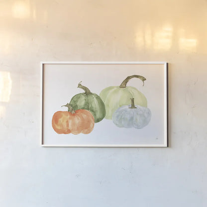Pumpkin Menagerie II by Chris Paschke. shown as a paper print in a white frame. Available as a archival giclee rolled canvas, fine art paper, or poster print. SKU 81881i.