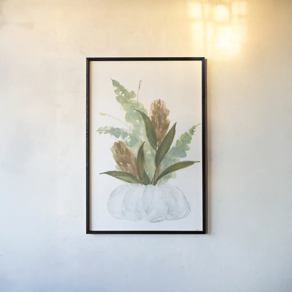 Pumpkin Protea Bouquet by Chris Paschke. shown as a paper print in a black flame. Available as a archival giclee rolled canvas, fine art paper, or poster print. SKU 81873h.