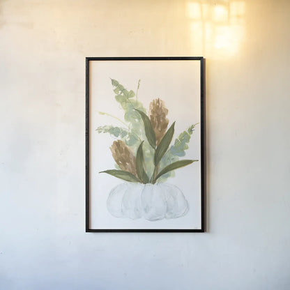 Pumpkin Protea Bouquet by Chris Paschke. shown as a paper print in a black flame. Available as a archival giclee rolled canvas, fine art paper, or poster print. SKU 81873h.