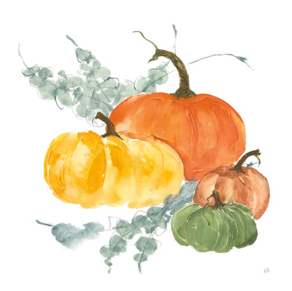 Pumpkins and Eucalyptus I by Chris Paschke. SKU 81864a. Archival Giclee Fine art print for wall decor.
