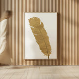 Pure Gold Feather V by Chris Paschke. shown as over sized large wall art. Available as an archival giclee rolled canvas, fine art paper, or poster print. SKU 28003h.