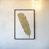 Pure Gold Feather V by Chris Paschke. shown as a paper print in a black flame. Available as a archival giclee rolled canvas, fine art paper, or poster print. SKU 28003h.