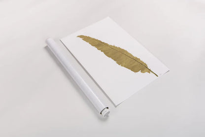 Pure Gold Feather VI by Chris Paschke. shown as a rolled paper print. Available as archival giclee rolled canvas, fine art paper, or poster print. SKU 28004h.