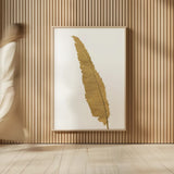 Pure Gold Feather VI by Chris Paschke. shown as over sized large wall art. Available as an archival giclee rolled canvas, fine art paper, or poster print. SKU 28004h.