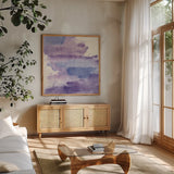 Purple Haze I by Chris Paschke. Shown in a natural wood frame in a cozy modern living room. Available as an archival giclee rolled canvas, fine art paper, or poster print. SKU 37161a.