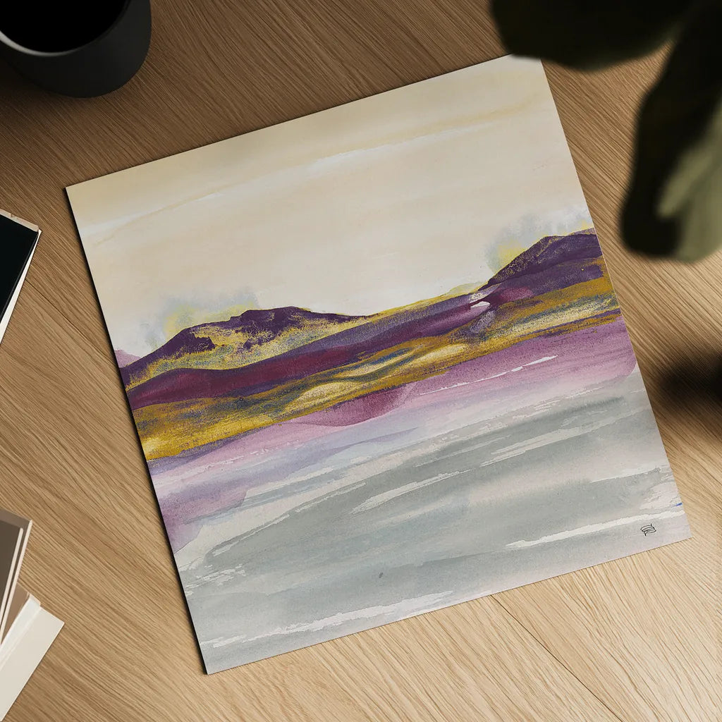 Purple Rock Dawn I Gold by Chris Paschke. Shown as a detailed flat fine art print, highlighting archival giclee quality. Available as an archival giclee rolled canvas, fine art paper, or poster print. SKU 24294a.