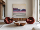Purple Rock Dawn II by Chris Paschke. Shown as extra-large giant wall art in a modern living room. Available as an archival giclee rolled canvas, fine art paper, or poster print. SKU 24083a.