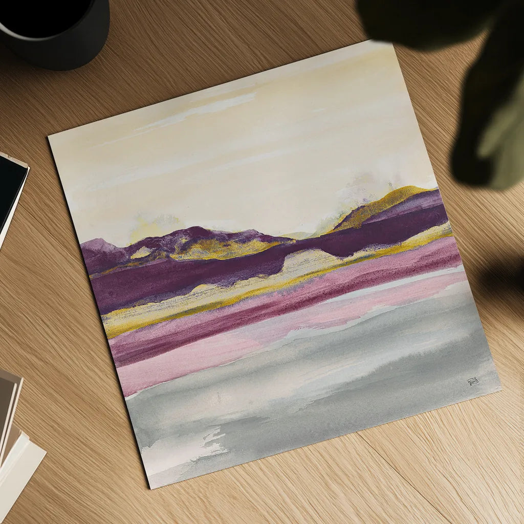 Purple Rock Dawn II Gold by Chris Paschke. Shown as a detailed flat fine art print, highlighting archival giclee quality. Available as an archival giclee rolled canvas, fine art paper, or poster print. SKU 24295a.