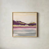 Purple Rock Dawn II Gold by Chris Paschke. Shown in a natural wood glass frame for a timeless modern aesthetic. Available as an archival giclee rolled canvas, fine art paper, or poster print. SKU 24295a.