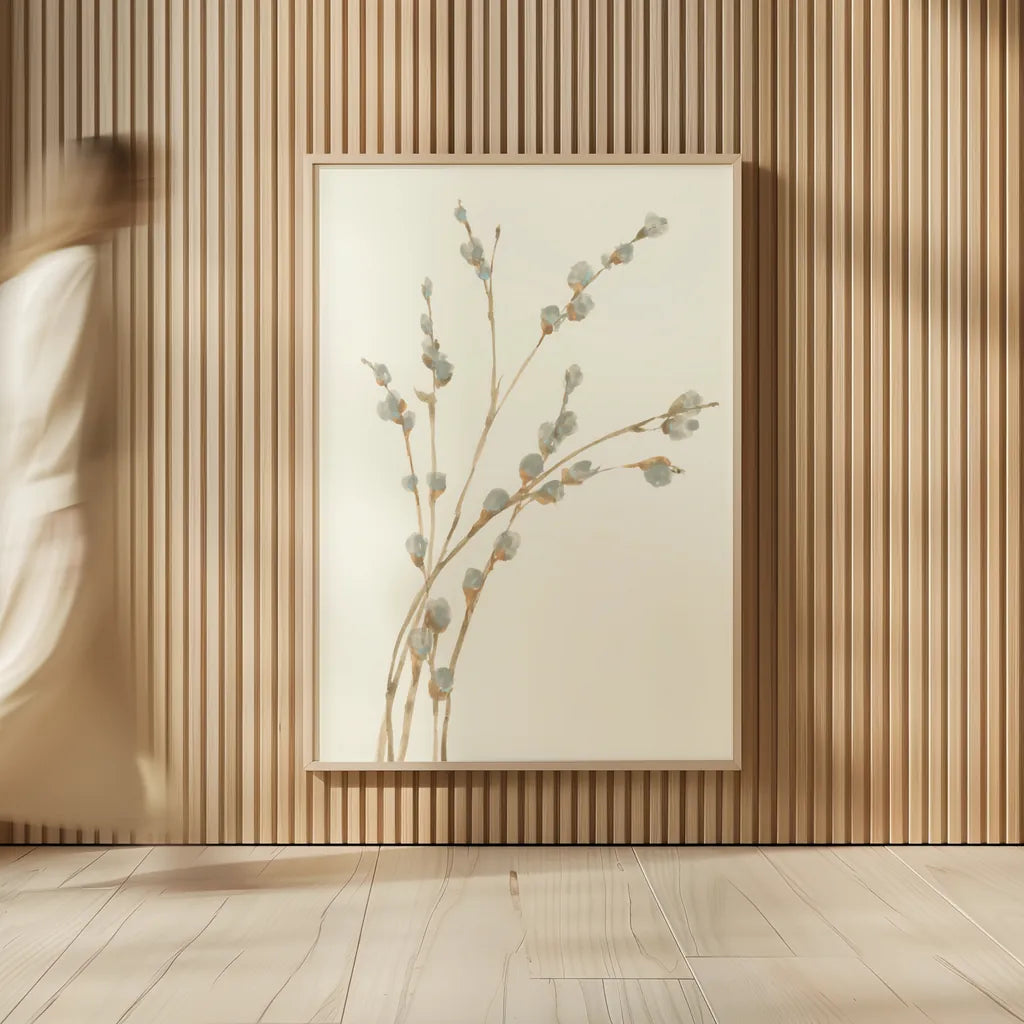 Pussy Willows II by Chris Paschke. shown as over sized large wall art. Available as an archival giclee rolled canvas, fine art paper, or poster print. SKU 55080h.