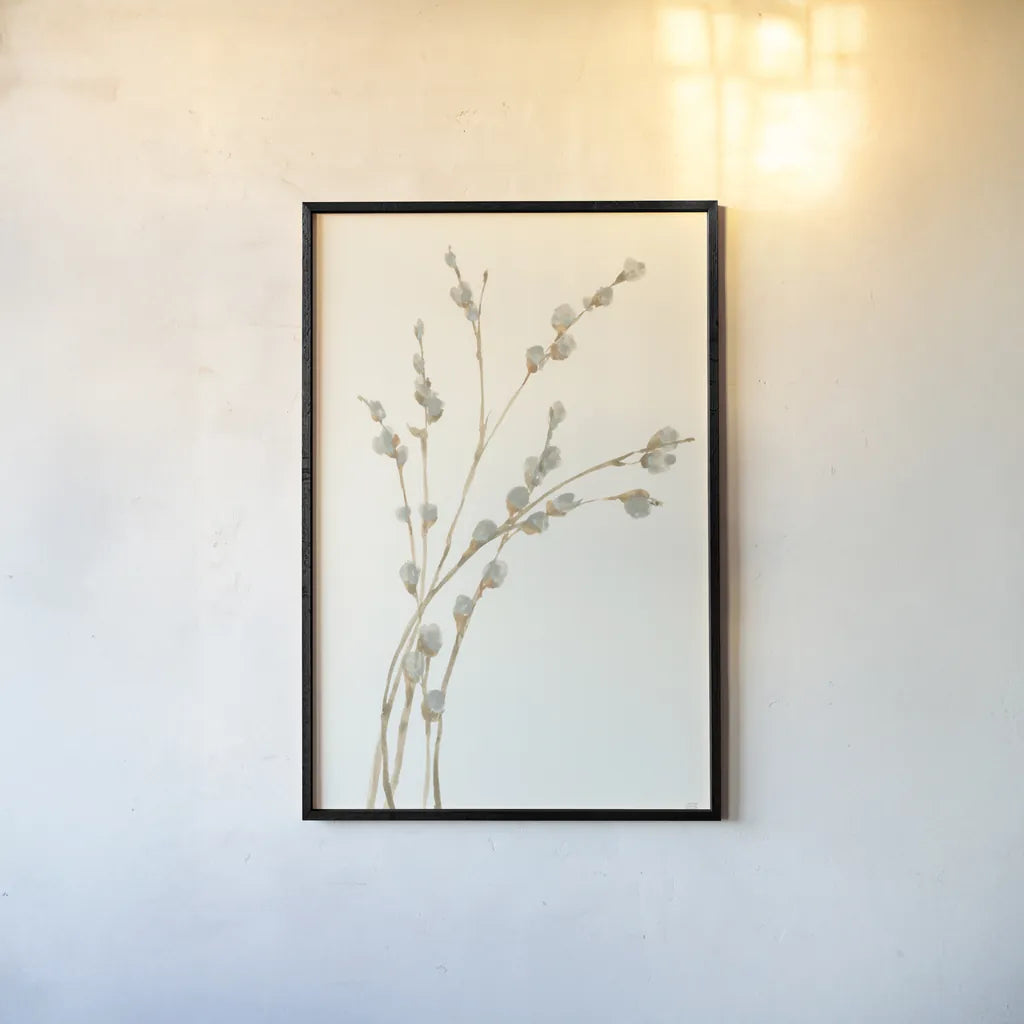 Pussy Willows II by Chris Paschke. shown as a paper print in a black flame. Available as a archival giclee rolled canvas, fine art paper, or poster print. SKU 55080h.