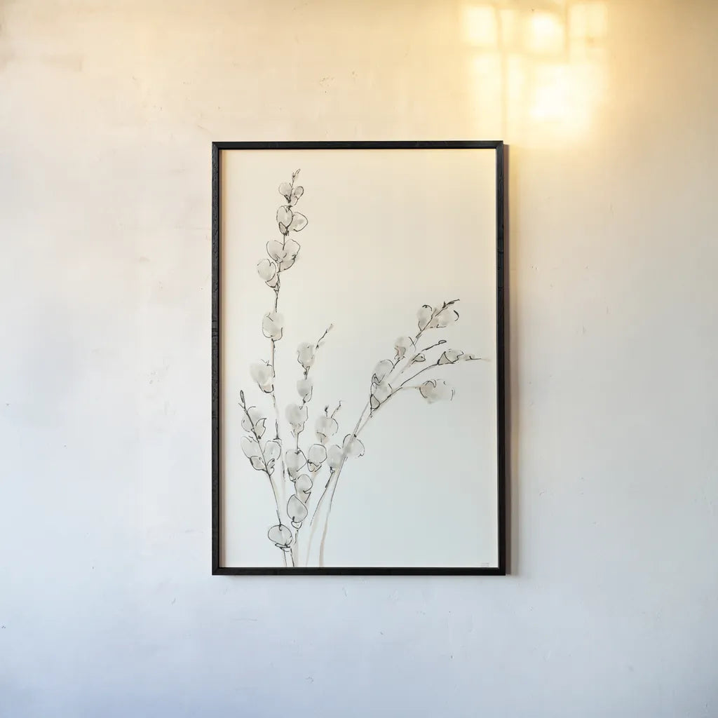 Pussy Willows V by Chris Paschke. shown as a paper print in a black flame. Available as a archival giclee rolled canvas, fine art paper, or poster print. SKU 55083h.