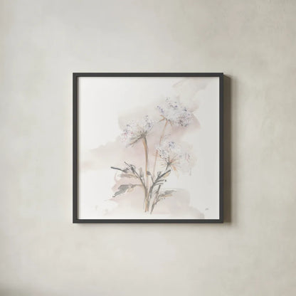 Queen Annes Lace I by Chris Paschke. Shown in a sleek black glass frame for a contemporary gallery look. Available as an archival giclee rolled canvas, fine art paper, or poster print. SKU 73081a.