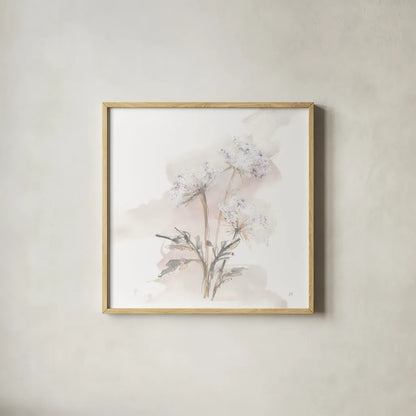 Queen Annes Lace I by Chris Paschke. Shown in a natural wood glass frame for a timeless modern aesthetic. Available as an archival giclee rolled canvas, fine art paper, or poster print. SKU 73081a.