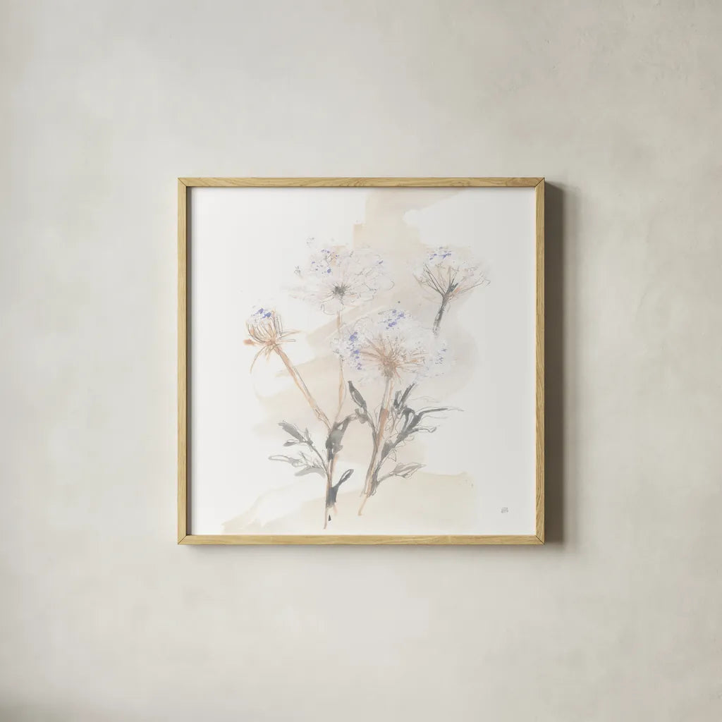 Queen Annes Lace II by Chris Paschke. Shown in a natural wood glass frame for a timeless modern aesthetic. Available as an archival giclee rolled canvas, fine art paper, or poster print. SKU 73082a.