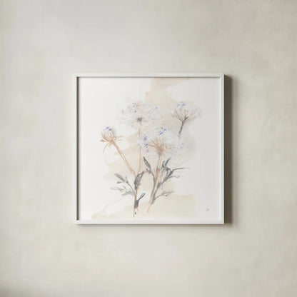Queen Annes Lace II by Chris Paschke. Shown in a crisp white glass frame for a clean and minimalist style. Available as an archival giclee rolled canvas, fine art paper, or poster print. SKU 73082a.