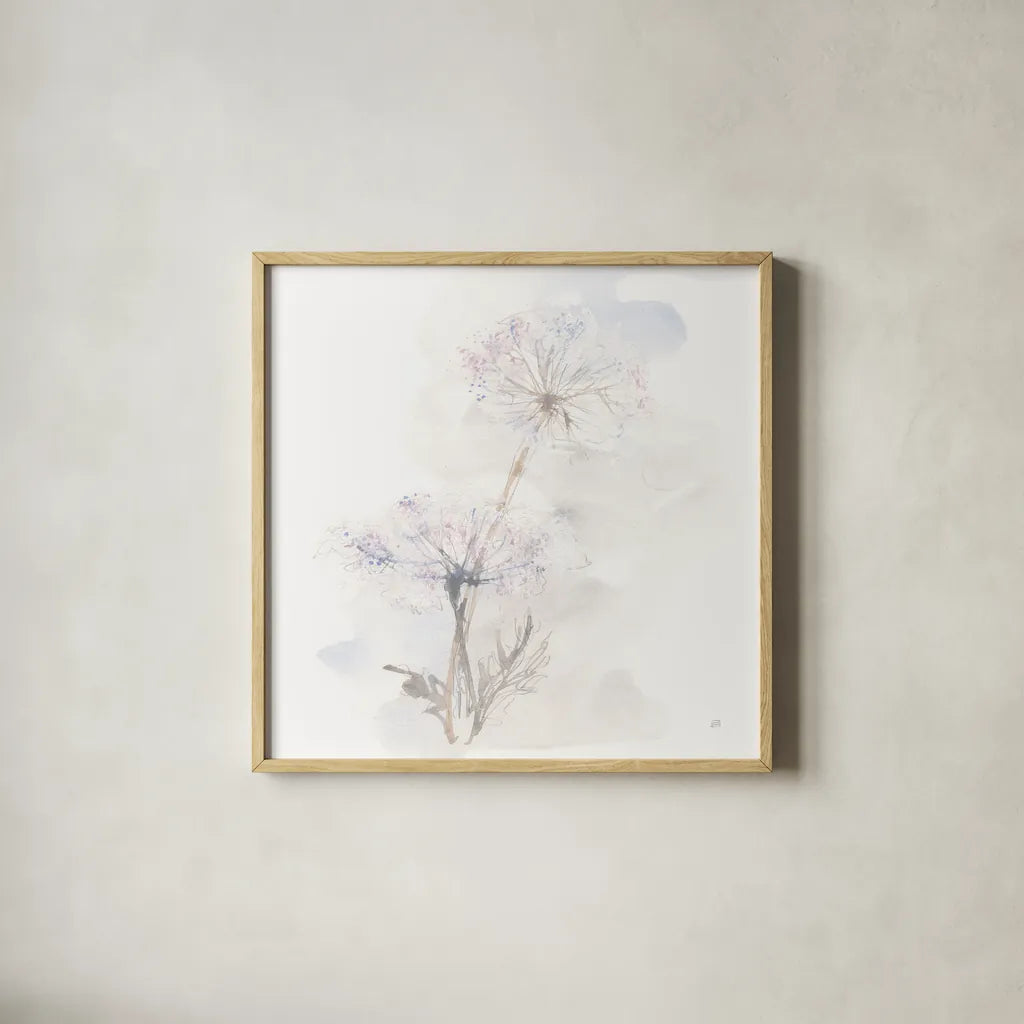 Queen Annes Lace III by Chris Paschke. Shown in a natural wood glass frame for a timeless modern aesthetic. Available as an archival giclee rolled canvas, fine art paper, or poster print. SKU 73083a.