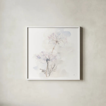 Queen Annes Lace III by Chris Paschke. Shown in a crisp white glass frame for a clean and minimalist style. Available as an archival giclee rolled canvas, fine art paper, or poster print. SKU 73083a.