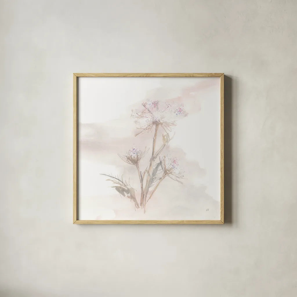 Queen Annes Lace IV by Chris Paschke. Shown in a natural wood glass frame for a timeless modern aesthetic. Available as an archival giclee rolled canvas, fine art paper, or poster print. SKU 73084a.