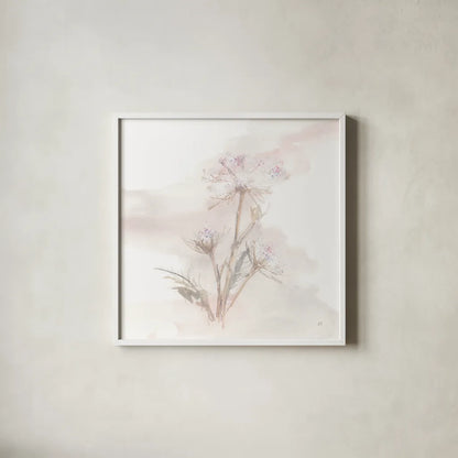 Queen Annes Lace IV by Chris Paschke. Shown in a crisp white glass frame for a clean and minimalist style. Available as an archival giclee rolled canvas, fine art paper, or poster print. SKU 73084a.