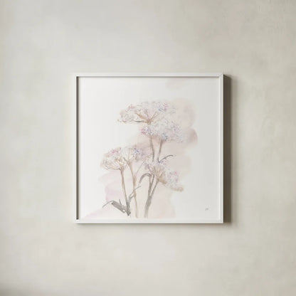 Queen Annes Lace V by Chris Paschke. Shown in a crisp white glass frame for a clean and minimalist style. Available as an archival giclee rolled canvas, fine art paper, or poster print. SKU 73085a.