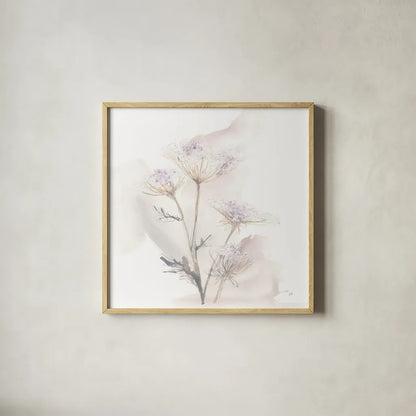 Queen Annes Lace VI by Chris Paschke. Shown in a natural wood glass frame for a timeless modern aesthetic. Available as an archival giclee rolled canvas, fine art paper, or poster print. SKU 73086a.