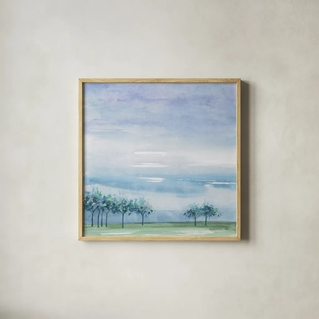 Rain on the Plain by Chris Paschke. Shown in a natural wood glass frame for a timeless modern aesthetic. Available as an archival giclee rolled canvas, fine art paper, or poster print. SKU 23949a.