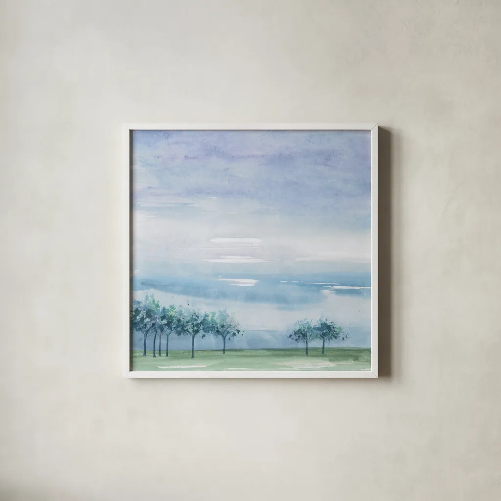 Rain on the Plain by Chris Paschke. Shown in a crisp white glass frame for a clean and minimalist style. Available as an archival giclee rolled canvas, fine art paper, or poster print. SKU 23949a.