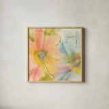 Rainbow Cosmos I by Chris Paschke. Shown in a natural wood glass frame for a timeless modern aesthetic. Available as an archival giclee rolled canvas, fine art paper, or poster print. SKU 24353a.