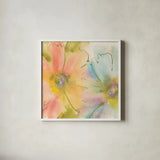 Rainbow Cosmos I by Chris Paschke. Shown in a crisp white glass frame for a clean and minimalist style. Available as an archival giclee rolled canvas, fine art paper, or poster print. SKU 24353a.