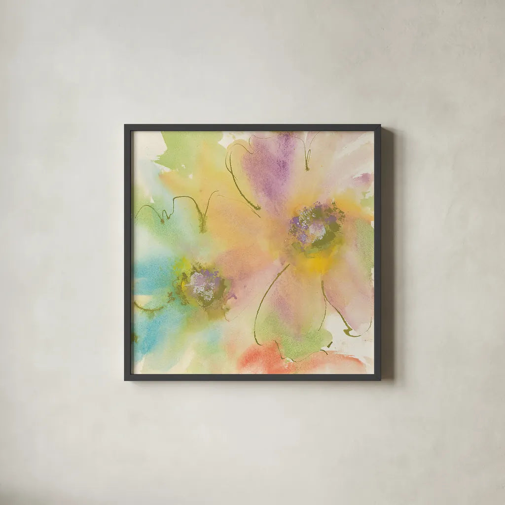 Rainbow Cosmos II by Chris Paschke. Shown in a sleek black glass frame for a contemporary gallery look. Available as an archival giclee rolled canvas, fine art paper, or poster print. SKU 24354a.