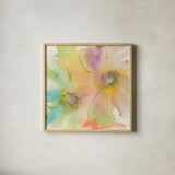 Rainbow Cosmos II by Chris Paschke. Shown in a natural wood glass frame for a timeless modern aesthetic. Available as an archival giclee rolled canvas, fine art paper, or poster print. SKU 24354a.