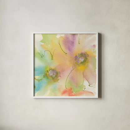 Rainbow Cosmos II by Chris Paschke. Shown in a crisp white glass frame for a clean and minimalist style. Available as an archival giclee rolled canvas, fine art paper, or poster print. SKU 24354a.