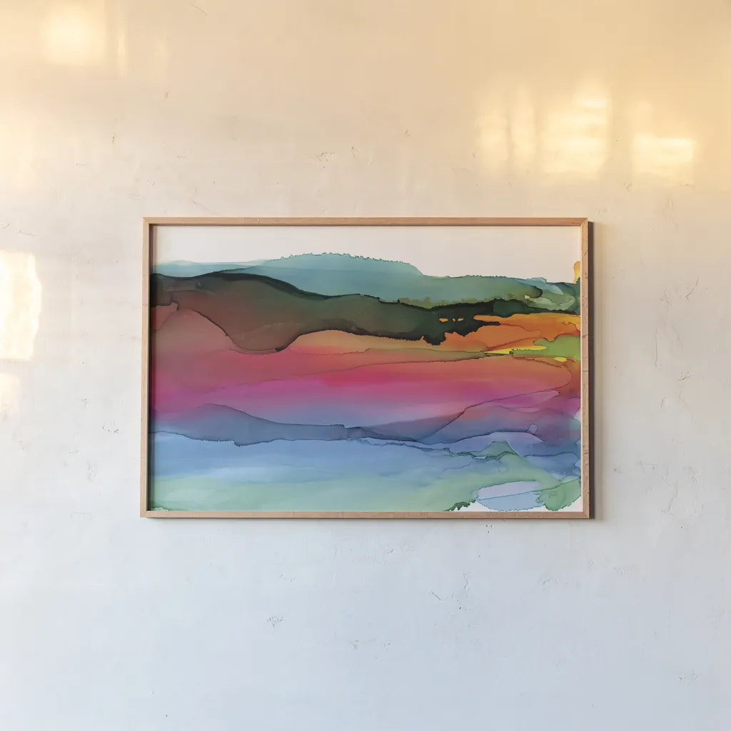 Rainbowscape I Crop by Chris Paschke. shown as a paper print in a natural frame. Available as a archival giclee rolled canvas, fine art paper, or poster print. SKU 81890i.