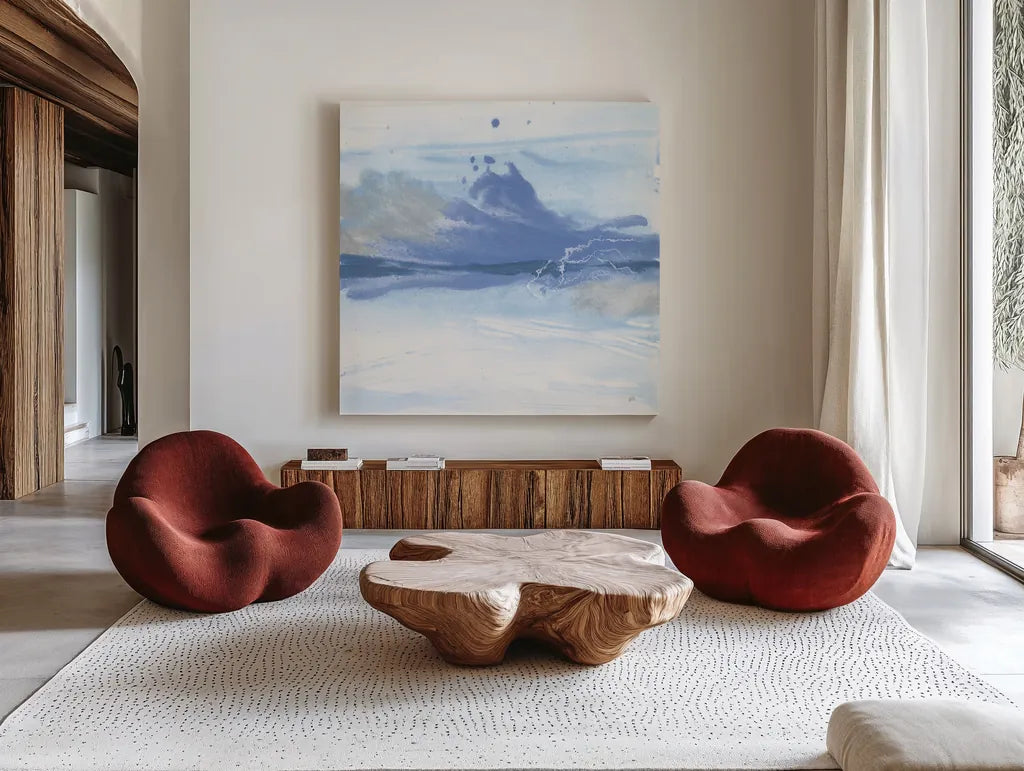 Reactions IV by Chris Paschke. Shown as extra-large giant wall art in a modern living room. Available as an archival giclee rolled canvas, fine art paper, or poster print. SKU 74355a.