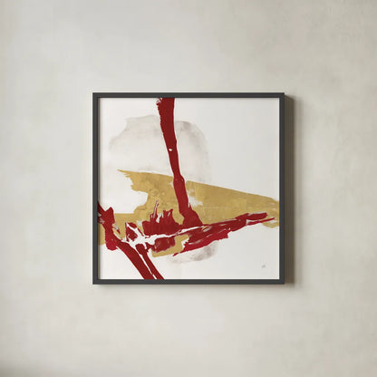 Red Gold IV by Chris Paschke. Shown in a sleek black glass frame for a contemporary gallery look. Available as an archival giclee rolled canvas, fine art paper, or poster print. SKU 55983a.