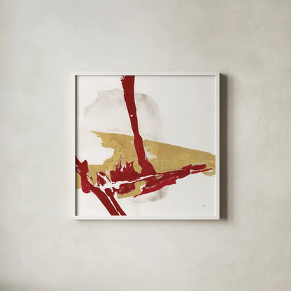 Red Gold IV by Chris Paschke. Shown in a crisp white glass frame for a clean and minimalist style. Available as an archival giclee rolled canvas, fine art paper, or poster print. SKU 55983a.