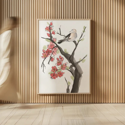 Red Plum Branch II by Chris Paschke. shown as over sized large wall art. Available as an archival giclee rolled canvas, fine art paper, or poster print. SKU 100169h.