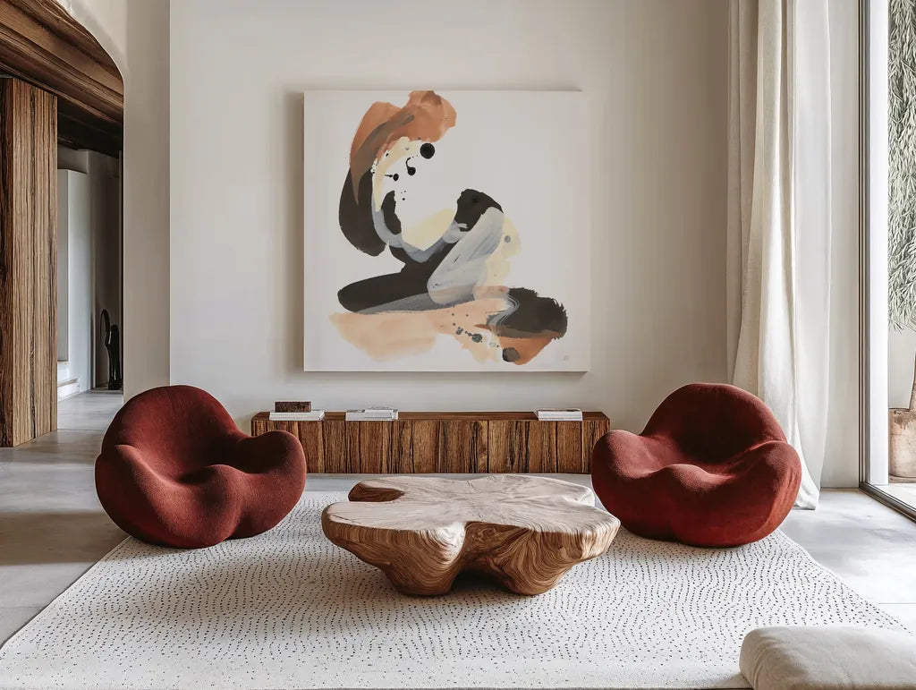Refined Minimal I by Chris Paschke. Shown as extra-large giant wall art in a modern living room. Available as an archival giclee rolled canvas, fine art paper, or poster print. SKU 84545a.
