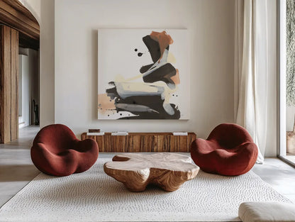Refined Minimal II by Chris Paschke. Shown as extra-large giant wall art in a modern living room. Available as an archival giclee rolled canvas, fine art paper, or poster print. SKU 84546a.