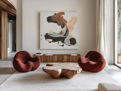 Refined Minimal IV by Chris Paschke. Shown as extra-large giant wall art in a modern living room. Available as an archival giclee rolled canvas, fine art paper, or poster print. SKU 84548a.