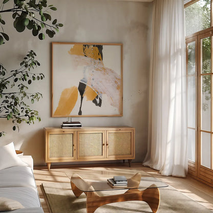 Resistance I by Chris Paschke. Shown in a natural wood frame in a cozy modern living room. Available as an archival giclee rolled canvas, fine art paper, or poster print. SKU 71903a.