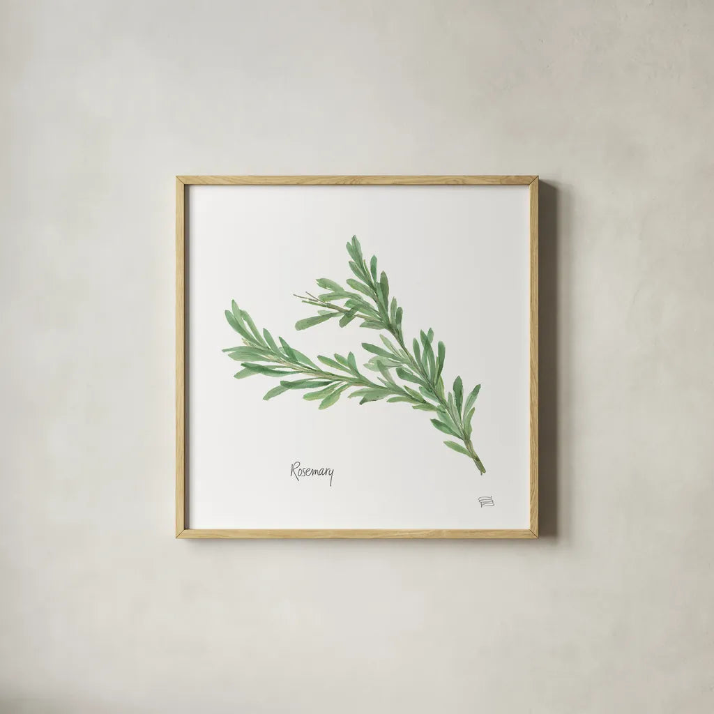 Rosemary v2 by Chris Paschke. Shown in a natural wood glass frame for a timeless modern aesthetic. Available as an archival giclee rolled canvas, fine art paper, or poster print. SKU 28467a.