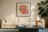 Rouge Growth I by Chris Paschke. Displayed in a glass frame with matte in a clean modern living room. Available as an archival giclee rolled canvas, fine art paper, or poster print. SKU 37163a.